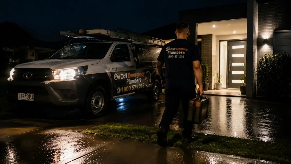 Emergency plumbing service vehicle at night, Parkdale